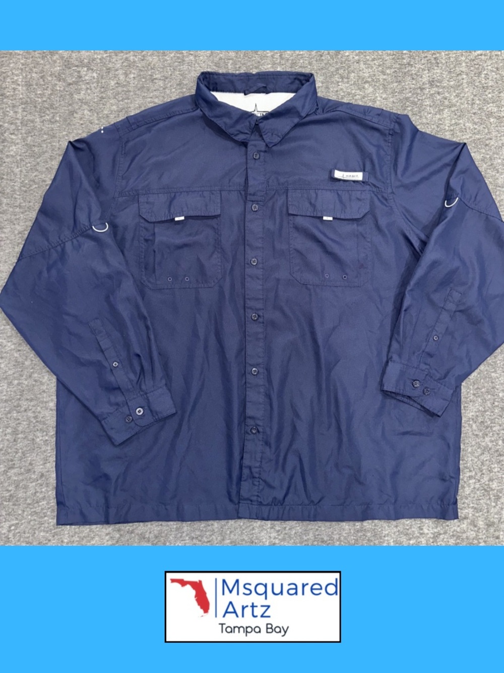Habit River Guide Fishing Shirt 3XL UPF 40+ Vented Long Sleeve Navy Blue